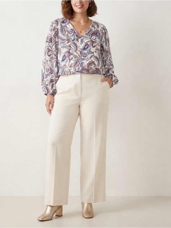 Chico's Tops - Chico's White Paisley Blouse with Navy & Red Accents